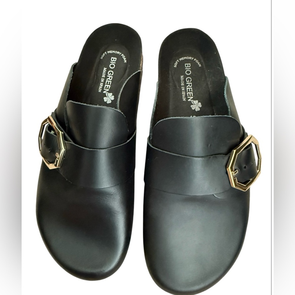 NWOT Bio Green women’s 40 soft memory foam leather slip on black clogs - Picture 4 of 8